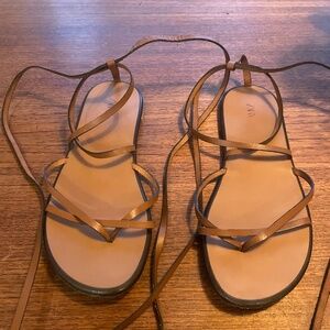 ZARA Leather Lace-Up Flat Sandals – Brown – EU 38